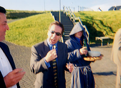 The group witness an exciting spectacle off the Reykjavic coast - a man-eating shark. Followed by a swift schnapps from a friendly monk!